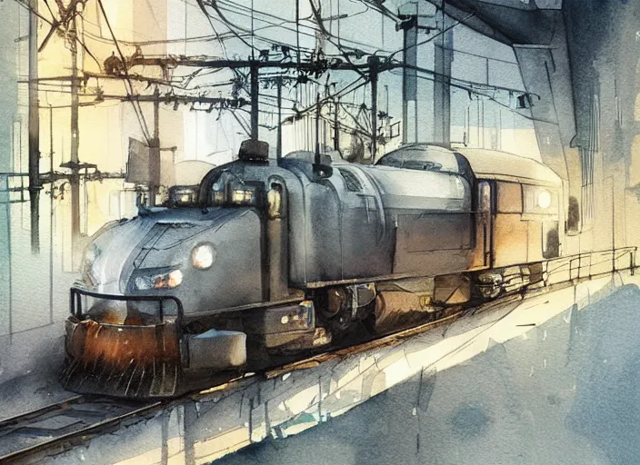 Image similar to concept art of a urban train pinterest, artstation trending, behance, watercolor, by coby whitmore *, silver, laser light *,