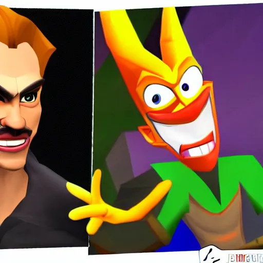 Image similar to jordan peterson as neo cortex, warp room cut - scene, style of crash bandicoot 2 ps 1