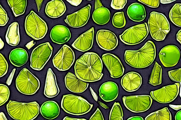 Prompt: mexican limes by lovecraft by tim shumate, mexican themes, 8 k, highly detailed, concept art, cmyk colors
