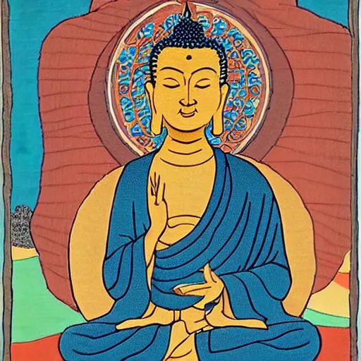 Prompt: buddha as a cool dude checking his smartphone