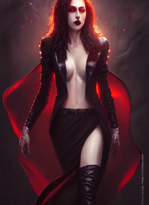 Image similar to vampire in the style of stefan kostic, realistic, full body shot, wide angle, sharp focus, 8 k high definition, insanely detailed, intricate, elegant, art by stanley lau and artgerm, floating embers