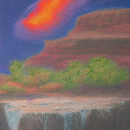 Image similar to landscape lava into grand canyon, pastel artwork