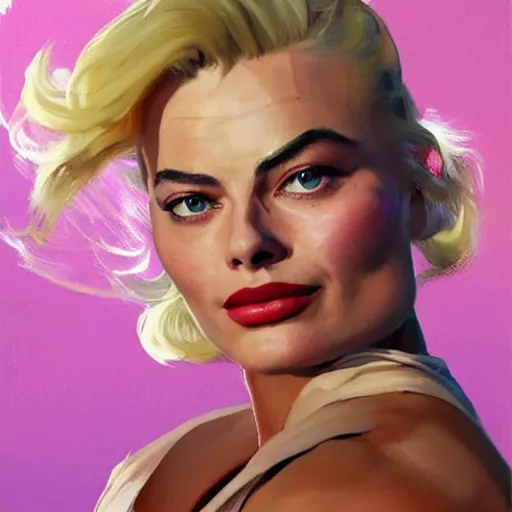 Image similar to greg manchess portrait painting of margot robbie with closed eyes as beautiful thick female bodybuilder zarya from overwatch, medium shot, asymmetrical, profile picture, organic painting, sunny day, matte painting, bold shapes, hard edges, street art, trending on artstation, by huang guangjian and gil elvgren and sachin teng