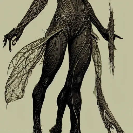 Image similar to wideview of an elven witch,intricate, veins, by Hugo pratt, ultradetailed, charachter design, concept art, trending on artstation,