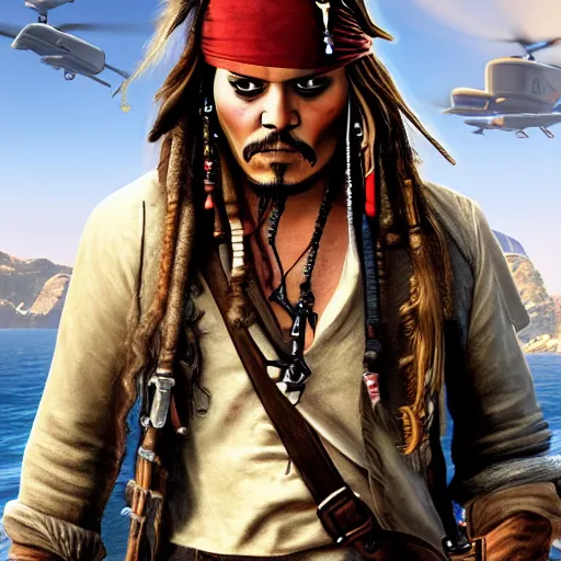 Prompt: jack sparrow gta 5 cover art