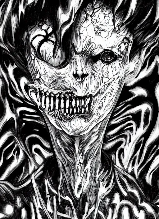 Image similar to digital _ painting _ of _ junji ito horror black and white _ by _ filipe _ pagliuso _ and _ justin _ gerard _ symmetric _ fantasy _ highly _ detailed _ realistic _ intricate _ port