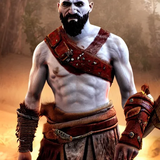 Image similar to michael vera as kratos from god of war, realistic, unreal engine 5