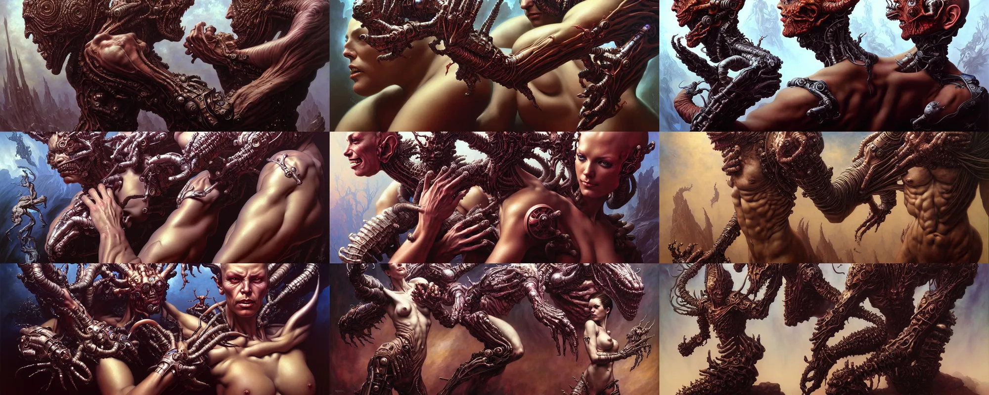 Prompt: a person with four arms fantasy art portrait, ultra realistic, cinematic, wide angle, intricate details, cyborg, highly detailed by boris vallejo, caravaggio, aaron horkey, wayne barlowe, craig mullins, roberto ferri, hajime sorayama