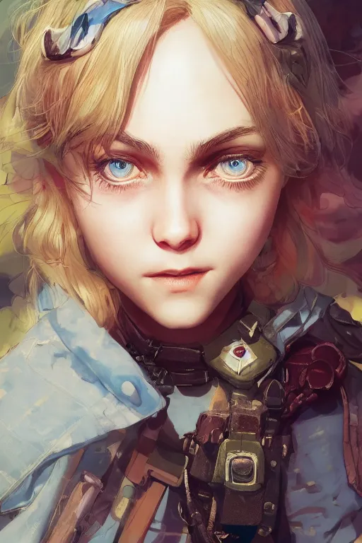 Image similar to character portrait of Annasophia Robb with gorgeous detailed eyes, color page, tankoban, 4 k, tone mapping, doll, akihiko yoshida, james jean andrei riabovitchev marc simonetti, yoshitaka amano, willowy frame,
