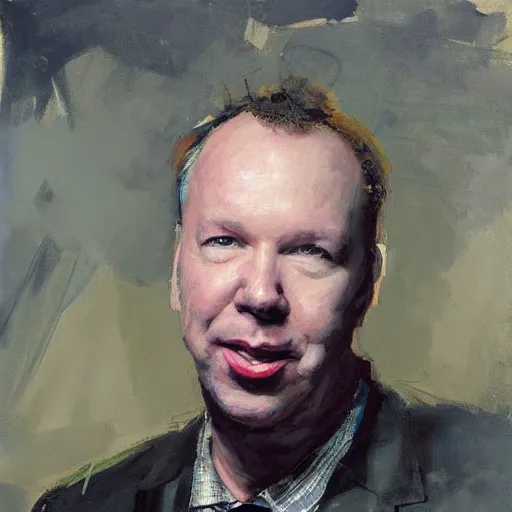 Image similar to face protrait of american comedian doug stanhope, jeremy mann painting