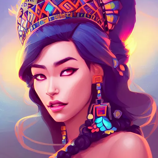 Image similar to a portrait of a beautiful aztec queen, art by lois van baarle and loish and ross tran and rossdraws and sam yang and samdoesarts and artgerm and saruei, digital art, highly detailed, intricate, sharp focus, Trending on Artstation HQ, deviantart, unreal engine 5, 4K UHD image