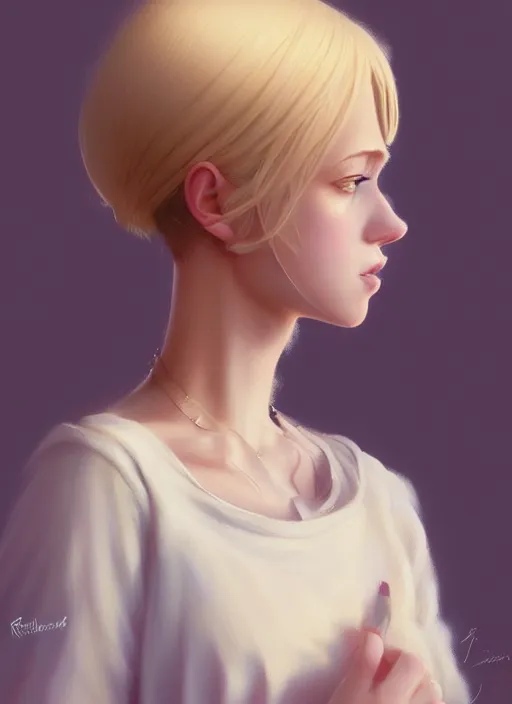 Prompt: ultradetailed beautiful painting of a stylish young lady wearing a cute dress, dramatic, she has blond hair, distressed, volumetric light, full body portrait by greg rutkowski, ilya kuvshinov, james jean, makoto shinkai, on artstation