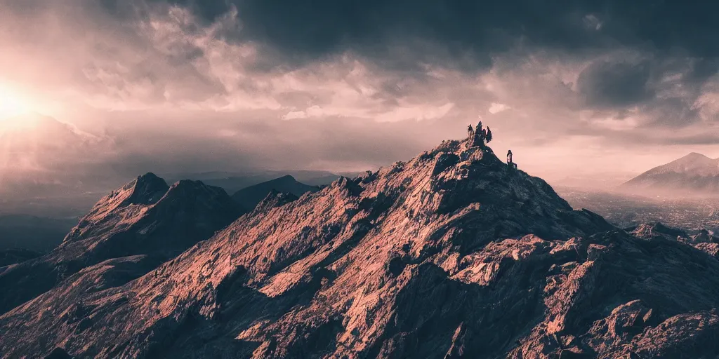 Prompt: the top of a mountain, epic composition, epic lighting, detailed and intricate image, cinematic, 4K