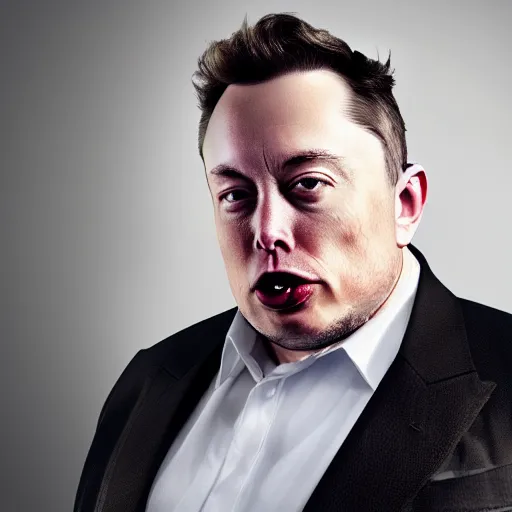 Image similar to stunning award winning hyperrealistic hdr 8 k highly detailed portrait photo of morbidly obese elon musk eating a rocket