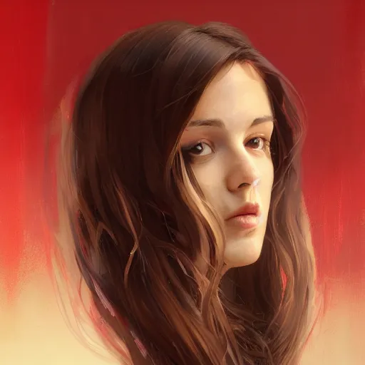 Image similar to Portrait of a woman by Greg Rutkowski, she is about 20 years old, brown long and straight hair, pretty oval face, attractive, her features are a mix between german and turkish, tall and slim, smart looking, she is wearing utilitarian red and black jumpsuit, highly detailed portrait, digital painting, artstation, concept art, smooth, sharp foccus ilustration, Artstation HQ.