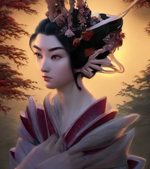 Prompt: an epic fantasy comic book style portrait painting of a very elegant beautiful girl with a strong japanese aristocratic - style image, character design by mark ryden and pixar and hayao miyazaki, unreal 5, daz, hyperrealistic, octane render, cosplay, rpg portrait, dynamic lighting, intricate detail, summer vibrancy, cinematic