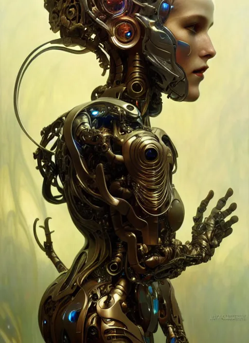 Image similar to organic cyborg, 2097, diffuse lighting, fantasy, intricate, elegant, highly detailed, lifelike, photorealistic, digital painting, artstation, illustration, concept art, smooth, sharp focus, art by John Collier and Albert Aublet and Krenz Cushart and Artem Demura and Alphonse Mucha