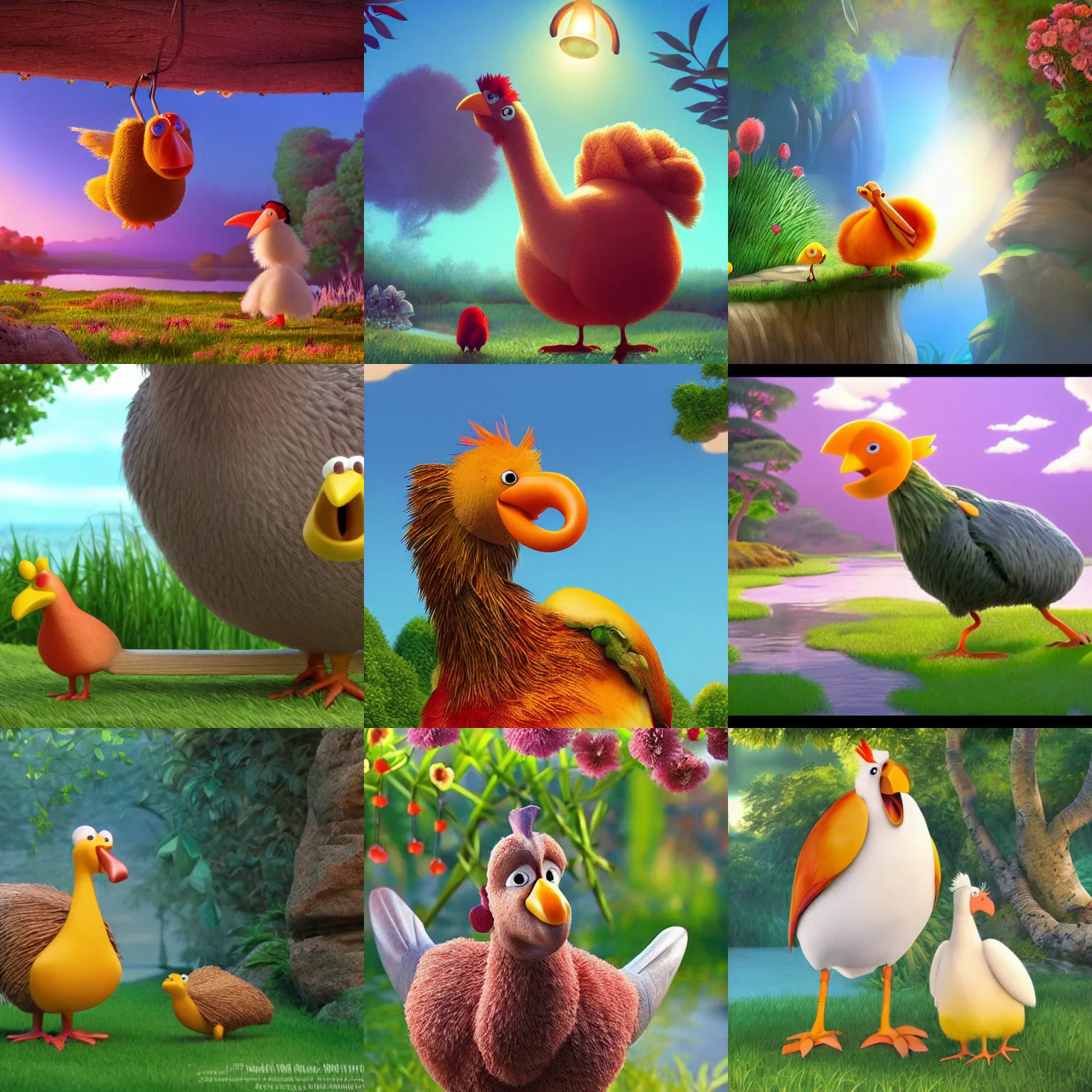 Prompt: cottagecore style dodo bird, animation key by Hayao Miyazaki, Pixar and Disney animation, bloom, dramatic lighting