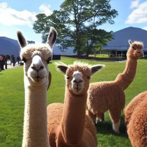 Prompt: Best photo bomb ever award goes to alpaca