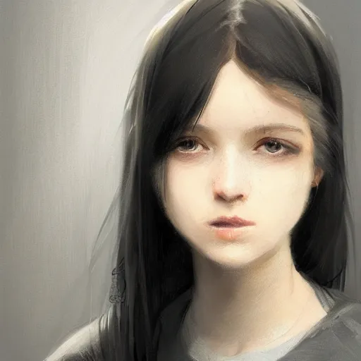 Prompt: portrait of a girl by greg rutkowski, she is about 2 0 years old, mixture between russian and japanese, prettt, black bob hair with two strands around her face, googles on her forehead, wearing a oversized jumper jumpsuit, highly detailed portrait, digital painting, artstation, concept art, smooth, sharp foccus ilustration, artstation hq