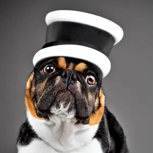 Prompt: funny looking dog wearing a top hat