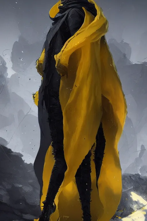 Image similar to A full body portrait of a mysterious character with a very long yellow hooded cloak with tentacles instead of feet art by Maciej Kuciara and Jason Chan, trending on artstation, Ultra detailed, hyper realistic 4k