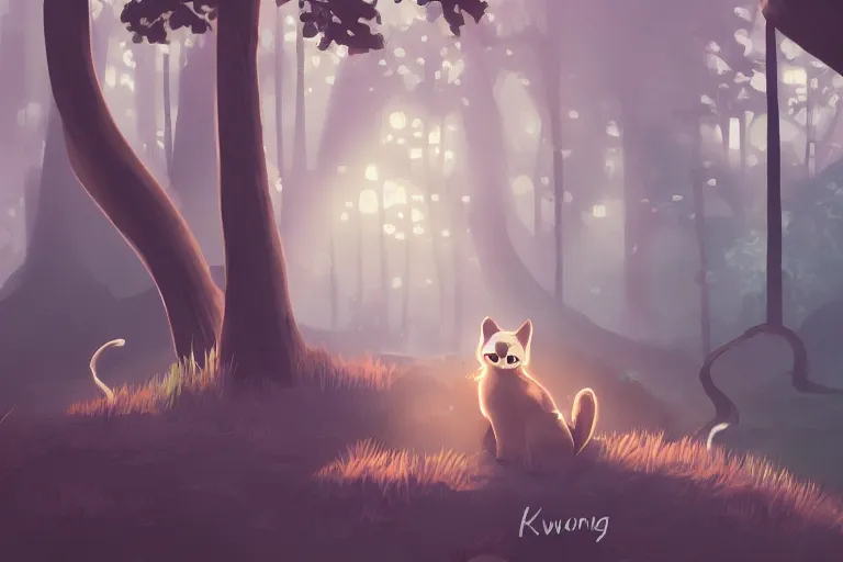 Image similar to a cat in a forest, backlighting, trending on artstation, furry art, by kawacy, warm lighting, digital art