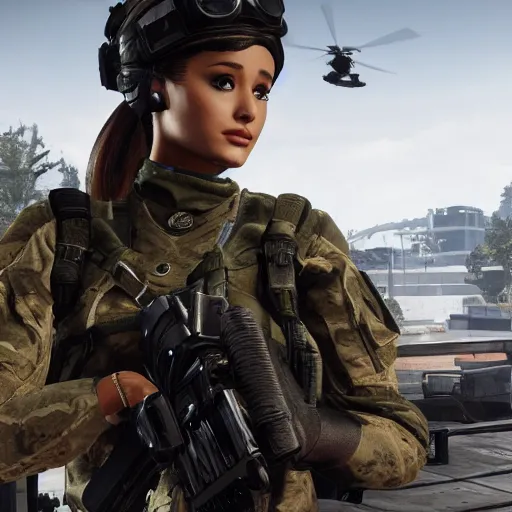 Image similar to Ariana Grande in Call of Duty, 4k