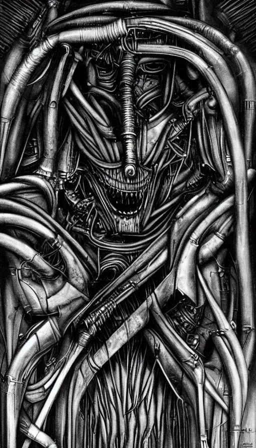 Prompt: techno artwork, by hr giger
