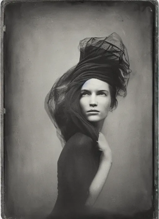 Prompt: portrait of a young women, photo realistic, elegant, award winning photograph, parallax, cinematic lighting, ambrotype wet plate collodion by richard avedon and dorothe lange and shane balkowitsch