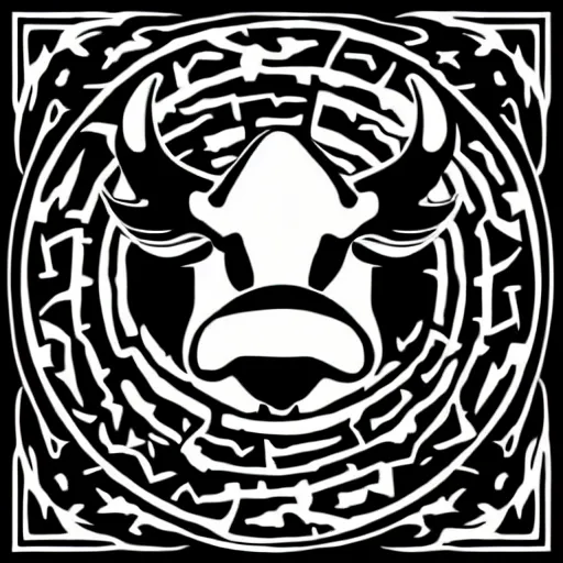 Image similar to the devil, cow, pig, sheep, chicken, summoning circle, white on black vector ink drawing, demonic, diabolic, hostile