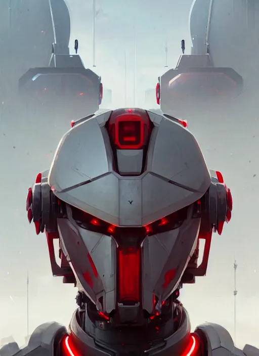 Prompt: a portrait of epic mechanical futuristic war army and robots with red and white accent highly detailed, digital painting, concept art, smooth, sharp focus, illustration, art by greg rutkowski