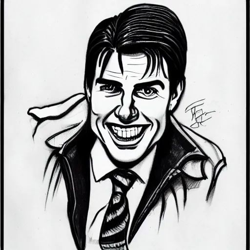 Image similar to a portrait drawing of Tom Cruise drawn by Robert Crumb