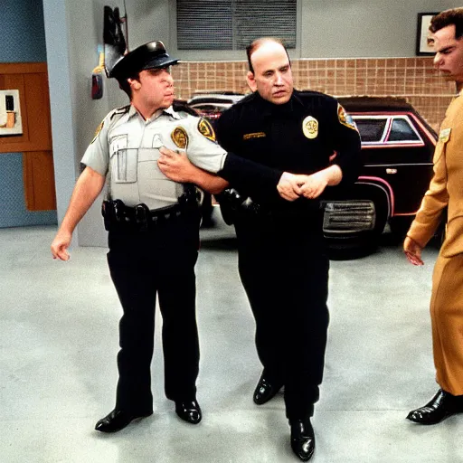 Prompt: George Costanza being arrested by Kramer