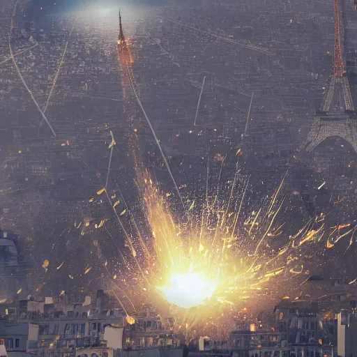 Image similar to yogurt meteor crashes into paris, yogurt covering everything, high resolution news footage, trending on artstation, photo