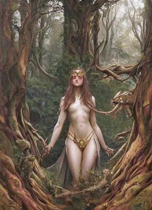 Image similar to digital _ painting _ of _ the goddess of the forest _ by _ filipe _ pagliuso _ and _ justin _ gerard _ symmetric _ fantasy _ highly _ detailed _ realistic _ intricate _ port