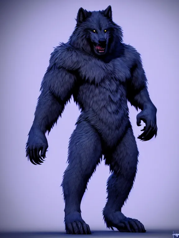 Prompt: cute handsome cuddly werewolf from van helsing unreal engine hyperreallistic render 8k character concept art masterpiece deep vibrant navy blue