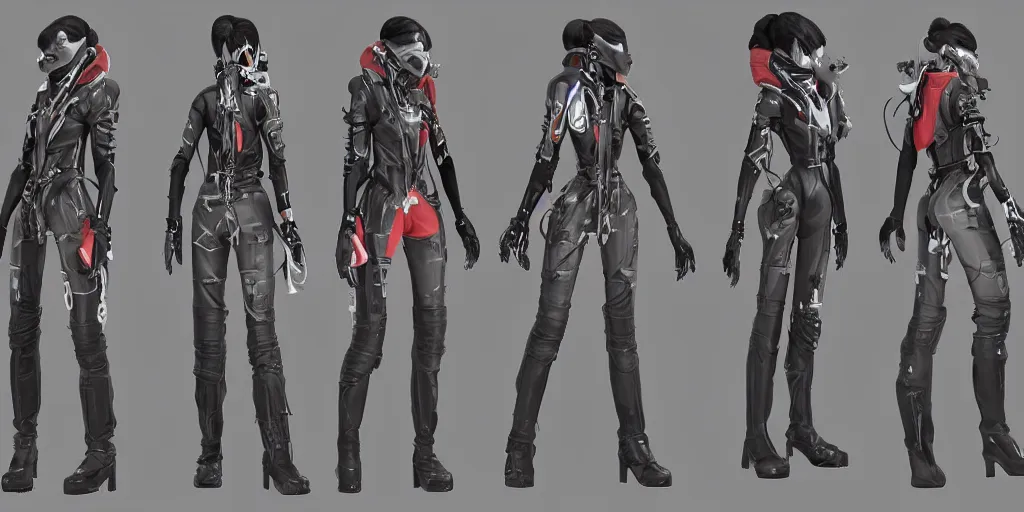 Image similar to A woman in scientist jacket with a system of straps and pouches for collecting material by Tetsuya Nomura with Ralph Horsley and Mario Testino, trending on artstation and pixiv clean sci-fi concept art and sheet that using unreal engine 5 renders and hyper detailed textures with cinematic light