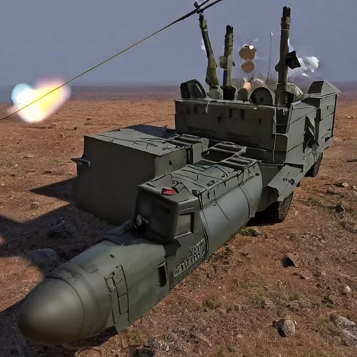 Prompt: photo of missile hitting russian anti - aircraft system, highly detailed, photorealistic, 8 k