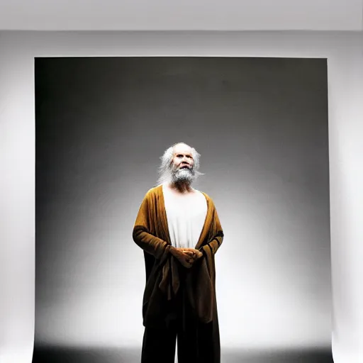 Prompt: modern portrait photograph of socrates, taken by annie leibovitz. dramatic lighting