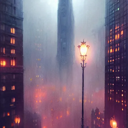 Prompt: nighttime in gotham city, art deco architecture, light mist, fantasy, intricate, elegant, digital painting, trending on artstation, concept art, soft focus, illustration by greg rutkowski, Gaston Bussiere and artgerm, 4k.