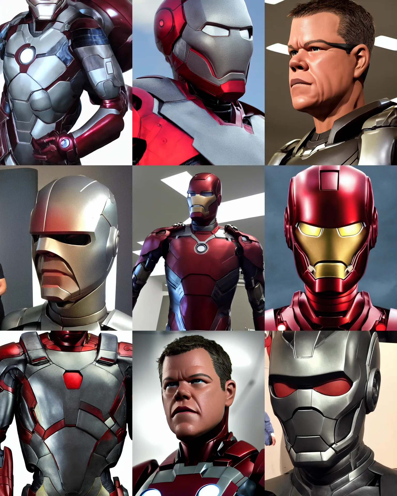 Prompt: matt damon ironman suit very realistic medium shot close up from the avengers
