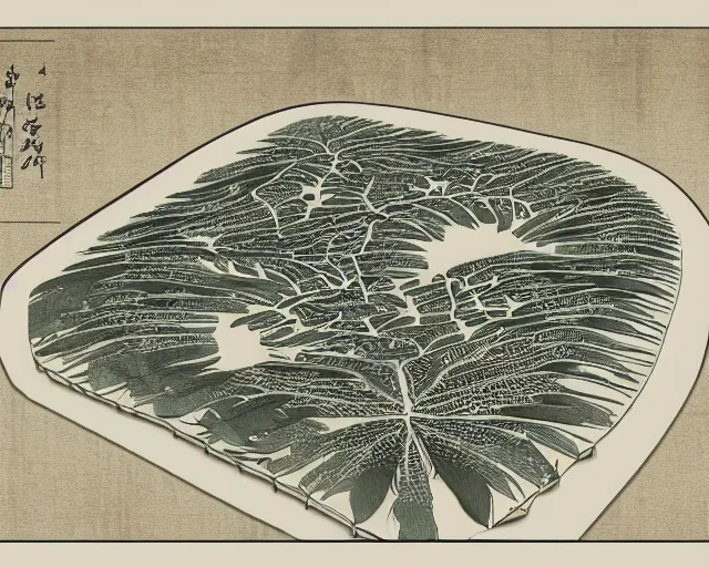 Prompt: 3d isometric botanical illustration of a city made of banana plant in an island surrounded by water, book engraving, black and white, masterpiece in Ukiyo-e style, HD