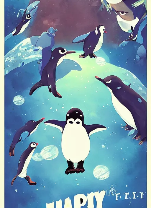 Prompt: alternative movie poster for happy feet by loish, makoto shinkai, studio ghibli, atey ghailan