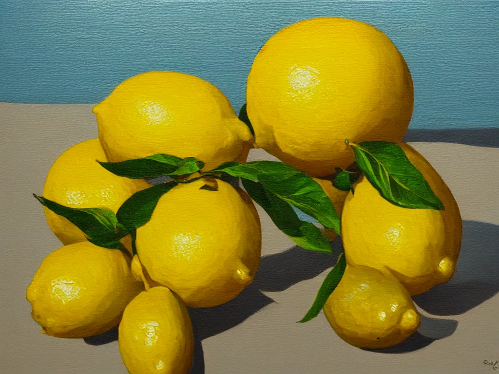 Image similar to oil on canvas painting of a lemon