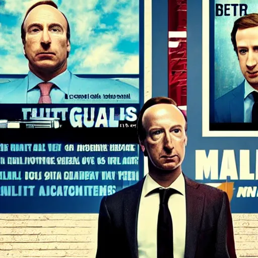 Prompt: better call saul poster starring mark zuckerberg, tv show poster