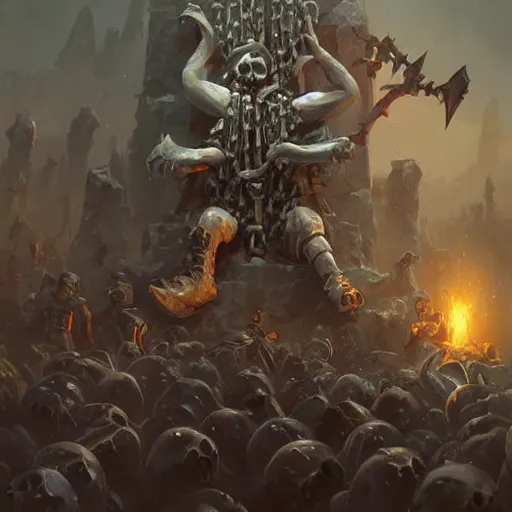 Image similar to a deadly metal trap, chained trap, skulls and corpses, hearthstone art style, epic fantasy style art by Craig Mullins, fantasy epic digital art, epic fantasy card game art by Greg Rutkowski