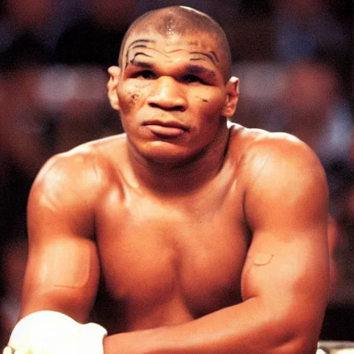 Image similar to 21 year old mike tyson staring at the camera with anger in his eyes.