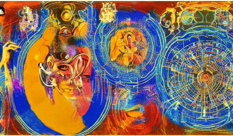 Image similar to GUI for a Kali Yuga countdown program, esoteric, futuristic, app design, web design, by Francis Bacon, Nam June Paik, Raoul Hausmann, Govardhan