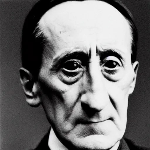 Prompt: a close - up pensive portrait of marcel duchamp in the style of hito steyerl and shinya tsukamoto and irving penn